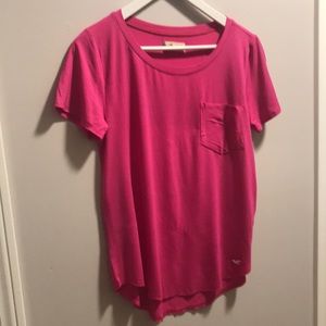 Hollister hot pink round neck pocket t-shirt. Size medium